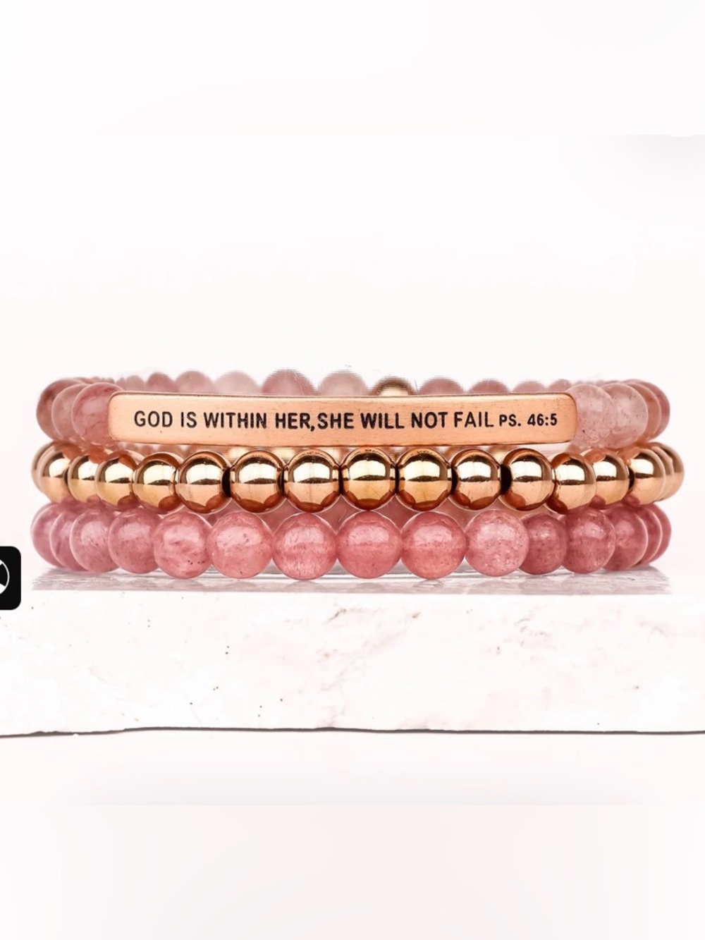 NIB Never Worn The Inspiration Co God is Within Her 3 Bracelet Set Pink Quartz